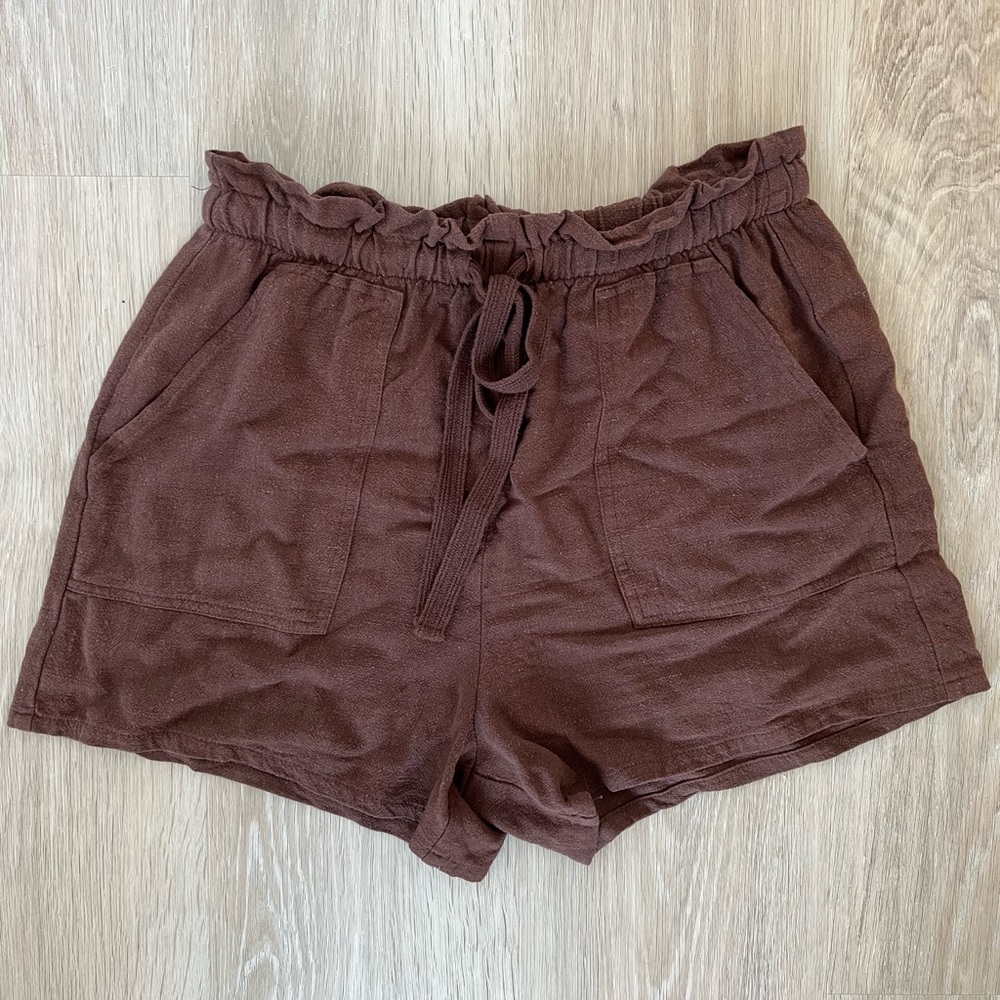 Brown linen shorts